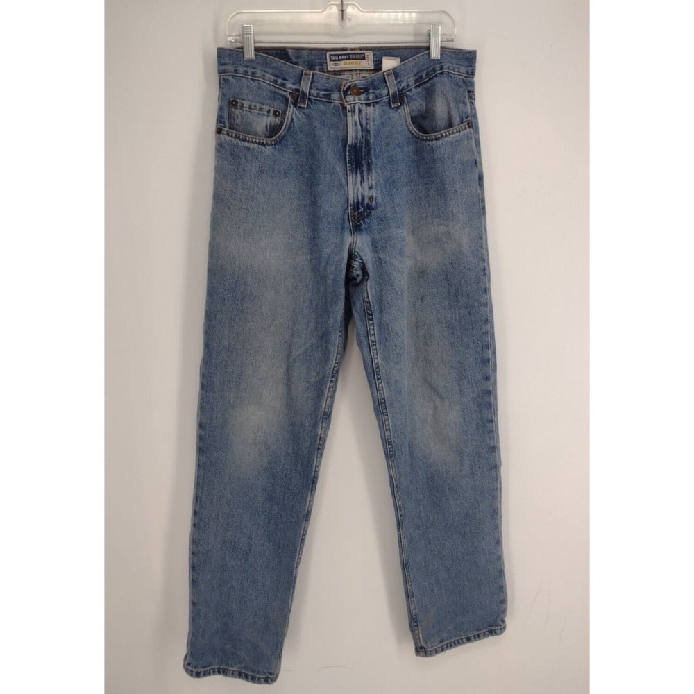 VTG Y2K BAGGY Old Navy Distressed Skate Grunge Denim Blue Jeans Mens W 32 L 32